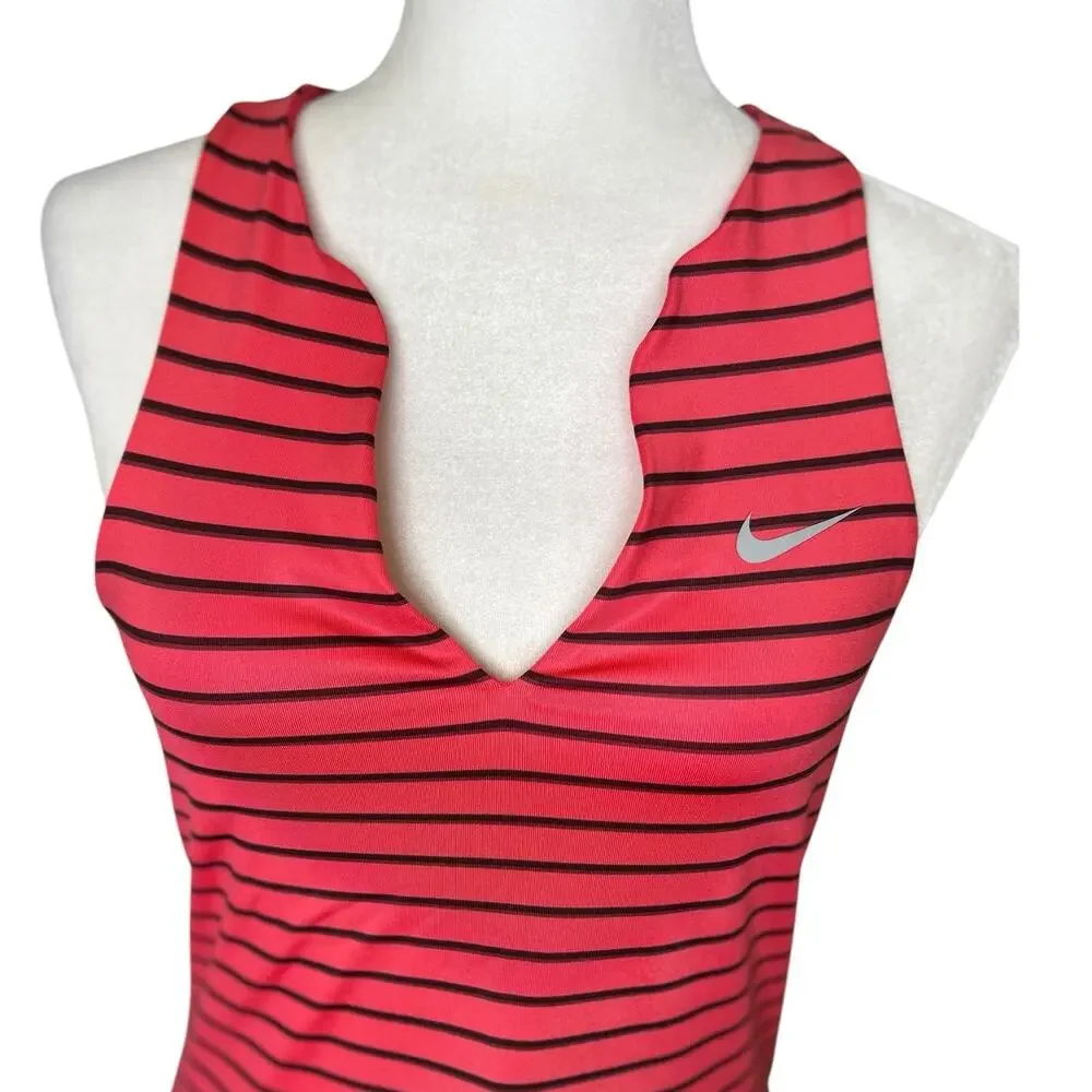 Nike Dri-Fit Coral Black Sriped Pure Tennis Sport V-Neck Tank Top Medium
